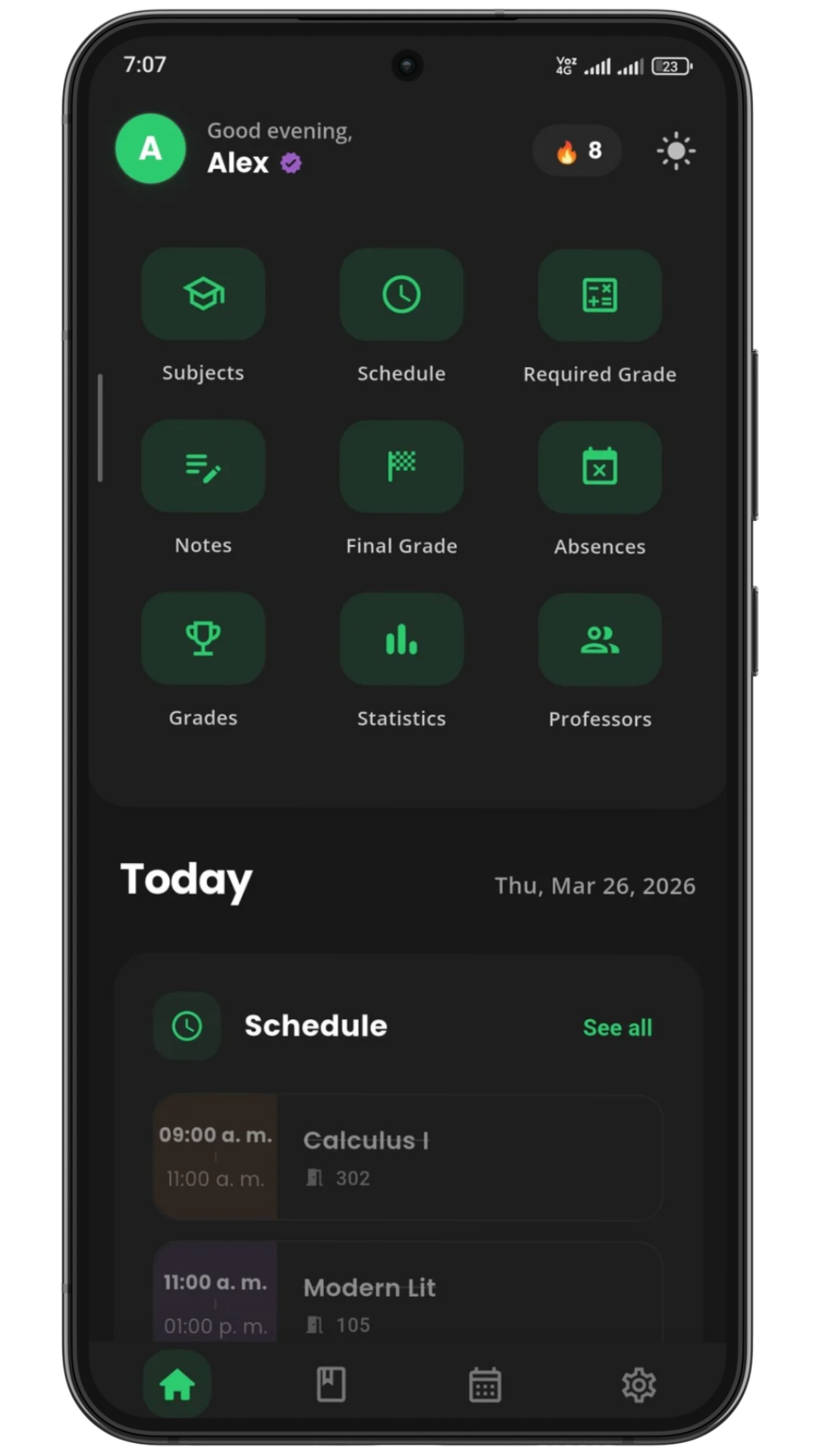 Vista de horario y calendario en Notu